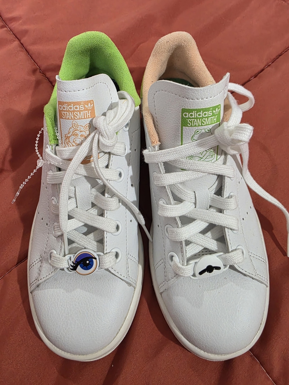 adidas Kids White Sneakers with Green and Peach Linings